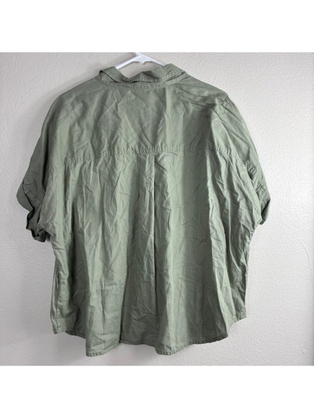 Pact Organic Cotton Popover Blouse XL Sage Green Short Sleeve Minimalist - Picture 7 of 7